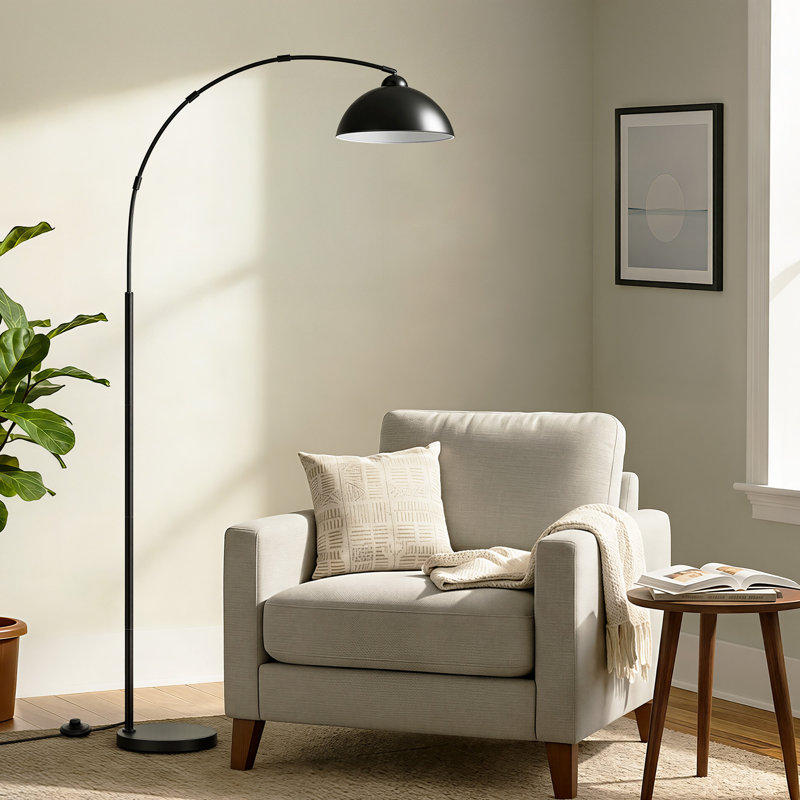 80.3 Inch Tall Aluminum Canopy Arched Floor Lamp With Foot Switch And Remote Control Switch, Black