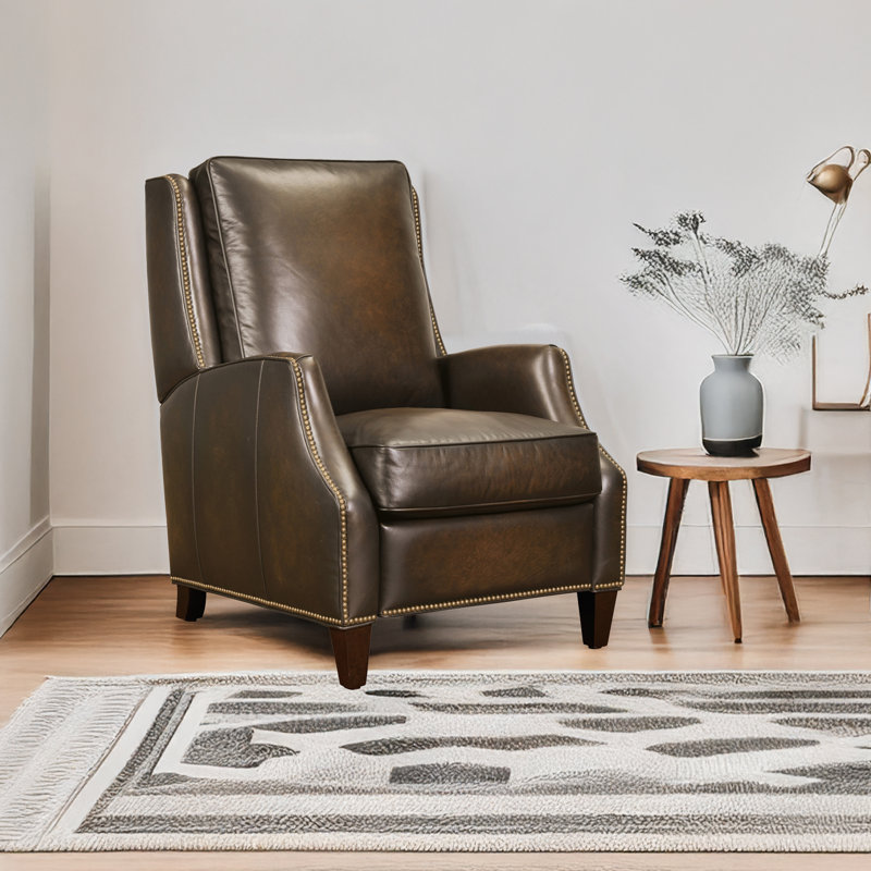  Genowefa Leather Recliner, Brown Genuine Leather, Manual