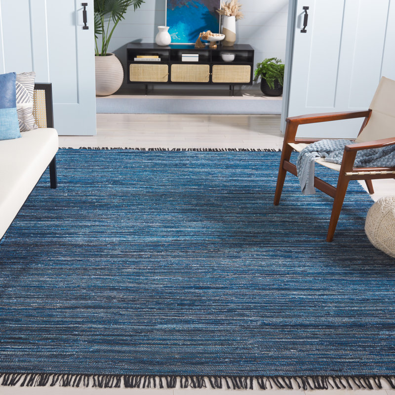 Abiram Hand Woven Denim/Cotton Rug in Blue/Black, Rectangle 8' x 10'