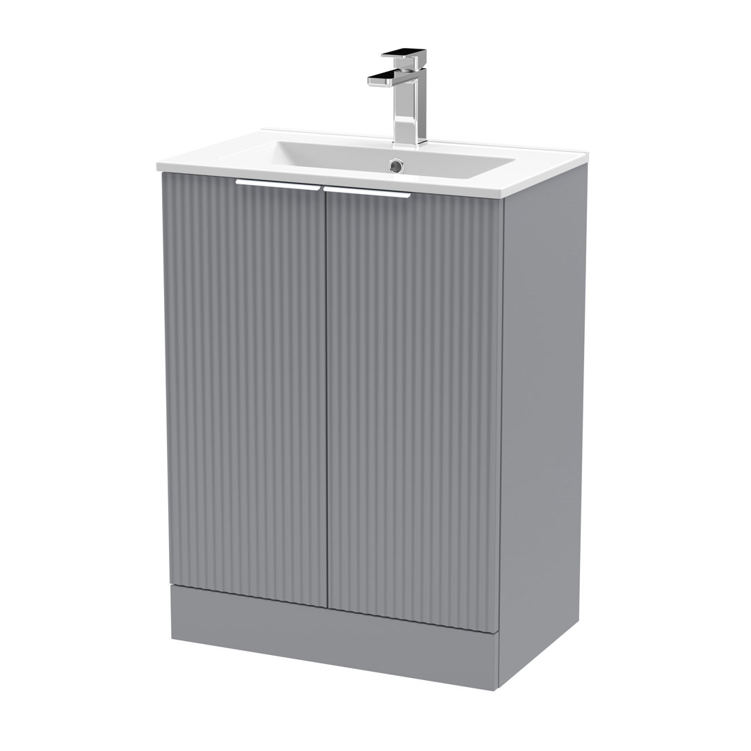 Hudson Reed Satin Grey Fluted 2 Door Vanity Unit And Minimalist Ceramic Basin | | Mdf | 600Mm - Image 2