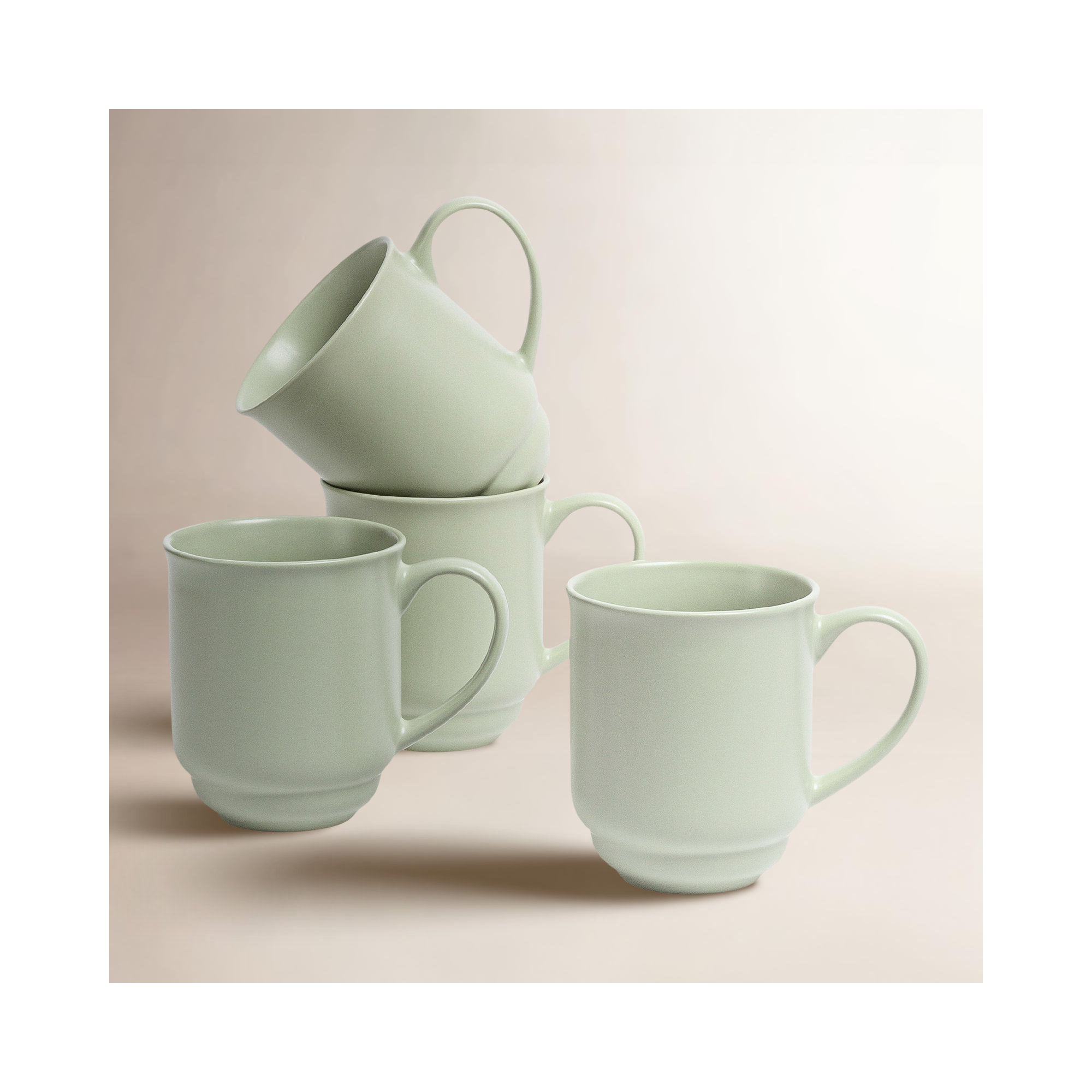 over&back Rimmed 16oz Semi-Matte Hand-Finished Stoneware Mugs, Set of 4, Green