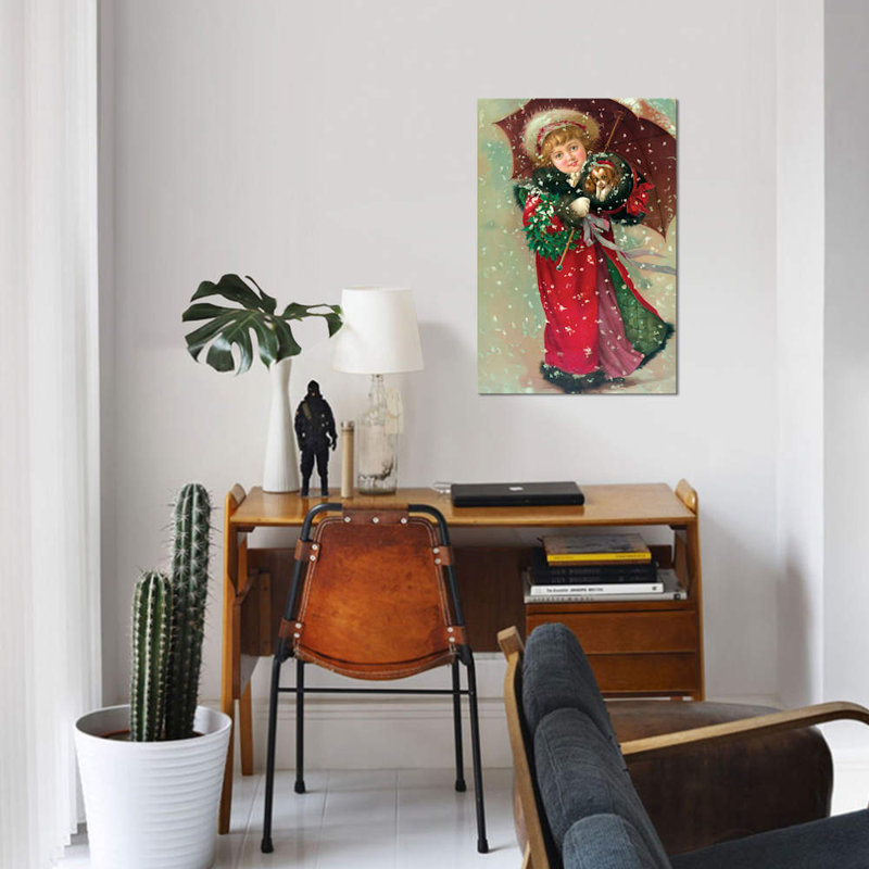«Little Girl and Dog in the Snow», reproduction sur toile, H 18 po x l 12 po x P 1,5 po, Toile tendue, Pas de tapis