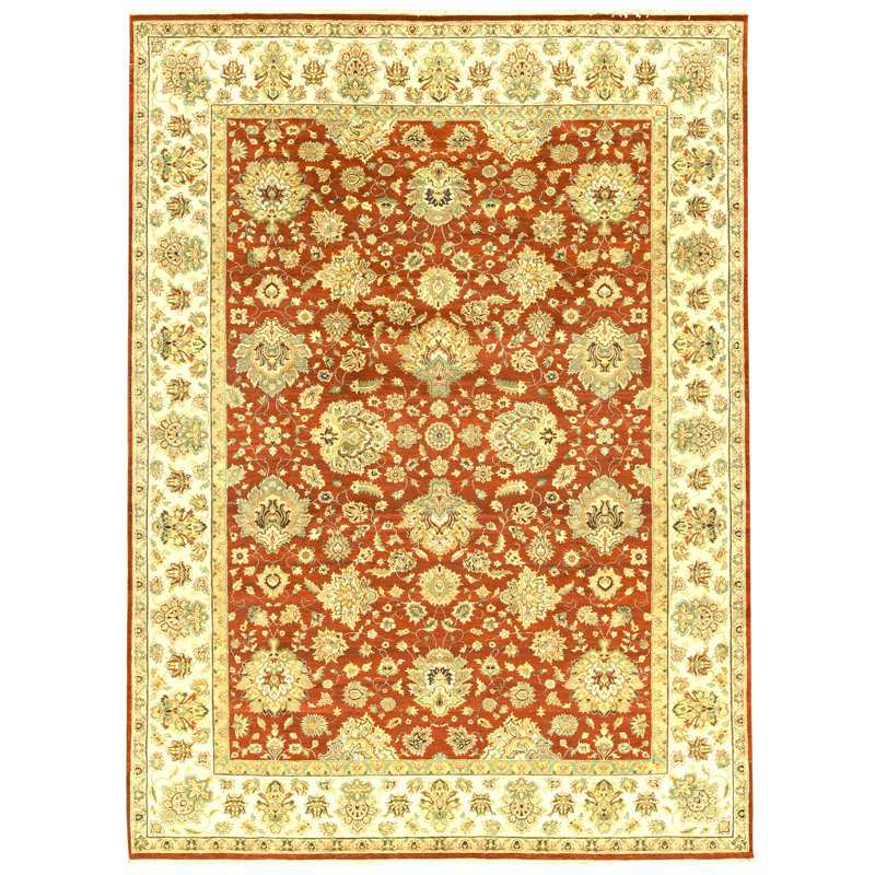 High-Quality Hand-Knotted Red And Cream Area Rug