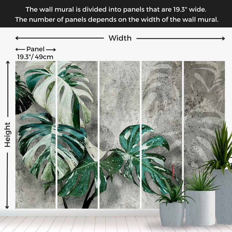 Murale botanique pelez et collez - Monstera moderne, L 41 po x l 57 po