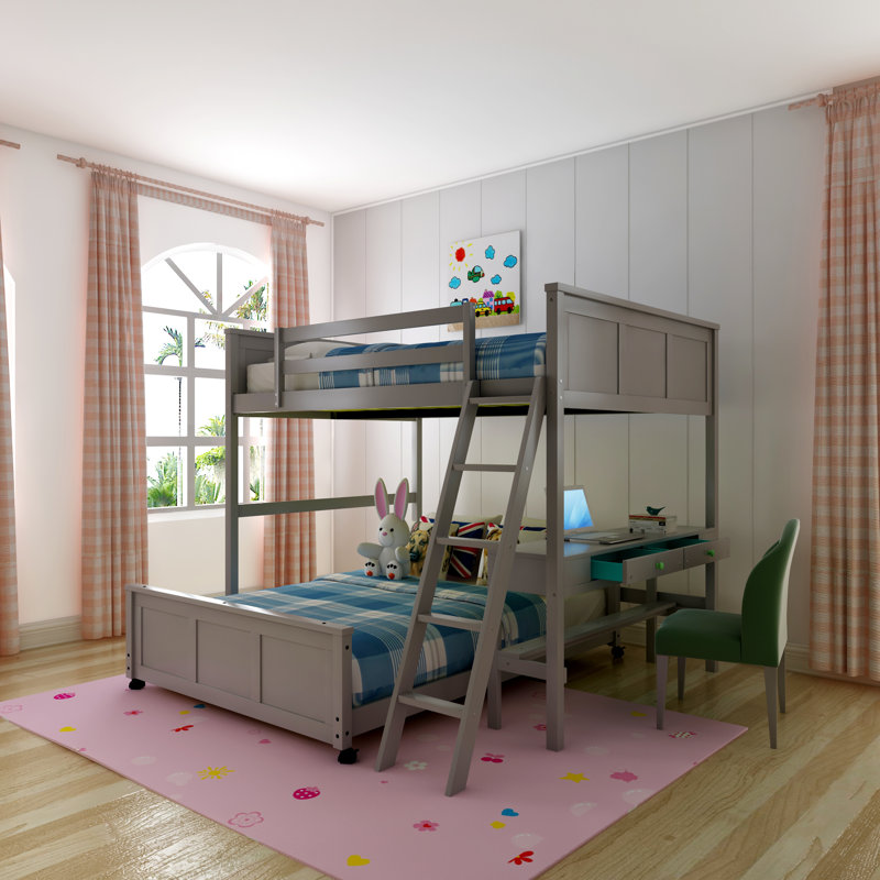 Haydan Kids Bunk Bed with Drawers, Full, Gray