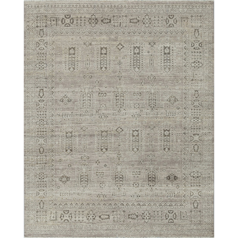 Tapis naturel et gris noué à la main de haute qualité, Naturel et gris, Rectangle 96 po x 60 po