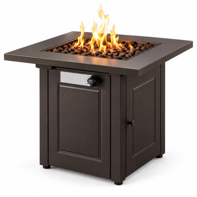 Table de foyer d'extérieur au propane 28 po 50 000 BTU avec couvercle de brûleur en métal et rangement caché, moka