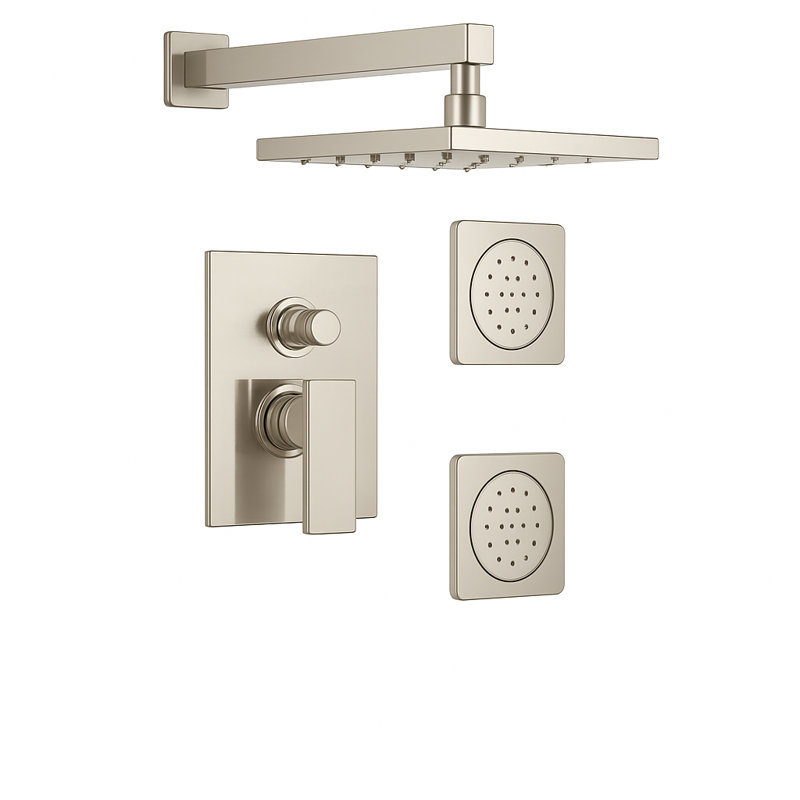 Scala Pressure Balance Shower System with 2-Way Diverter, 8-Inch Rain Shower Head and Two Body Sprays, Valve Included