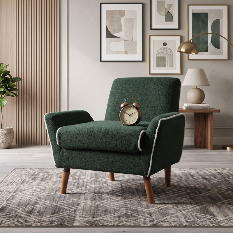 Fauteuil d'appoint rembourré avec accoudoirs arrondis et pieds en bois, Green