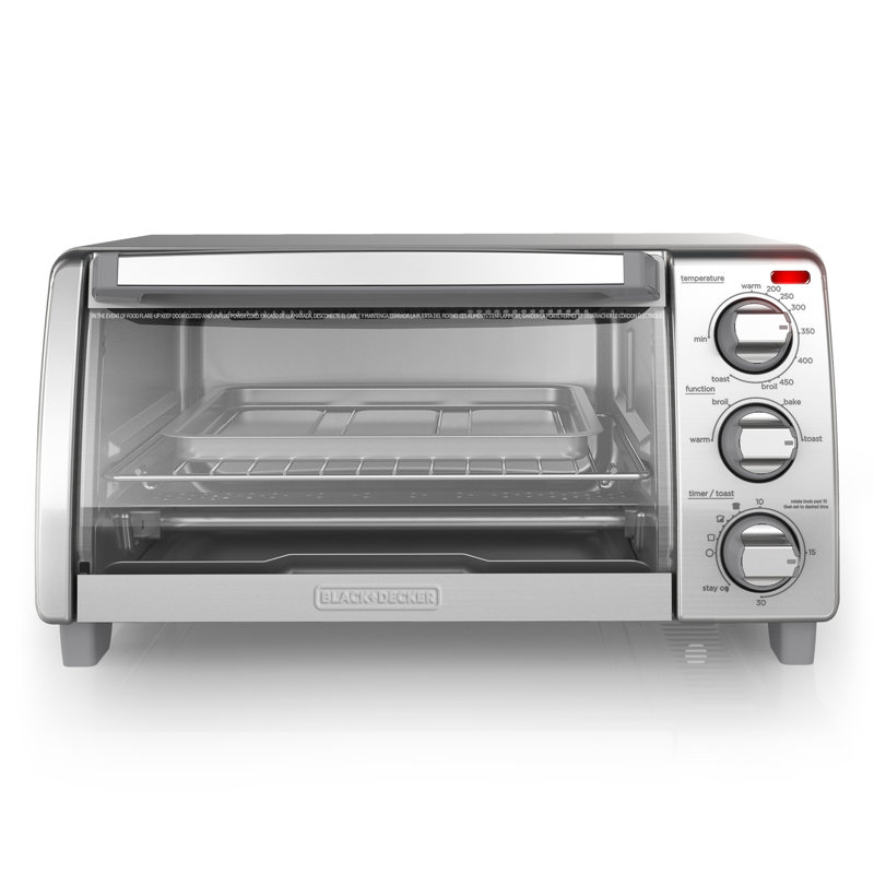 BLACK+DECKER 4-Slice Toaster Oven, TO1745SSG, Even Toast, 4 Cooking Functions Bake, Broil, Toast and Keep Warm, Removable Crumb Tray, Timer