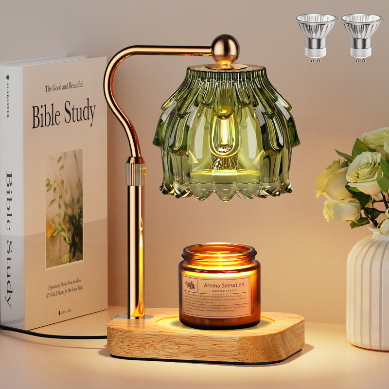 Modern Candle Warmer Lamp with Timer Dimmer, Adjustable Height Glass Lamp for Gifts, Home Decor, Green