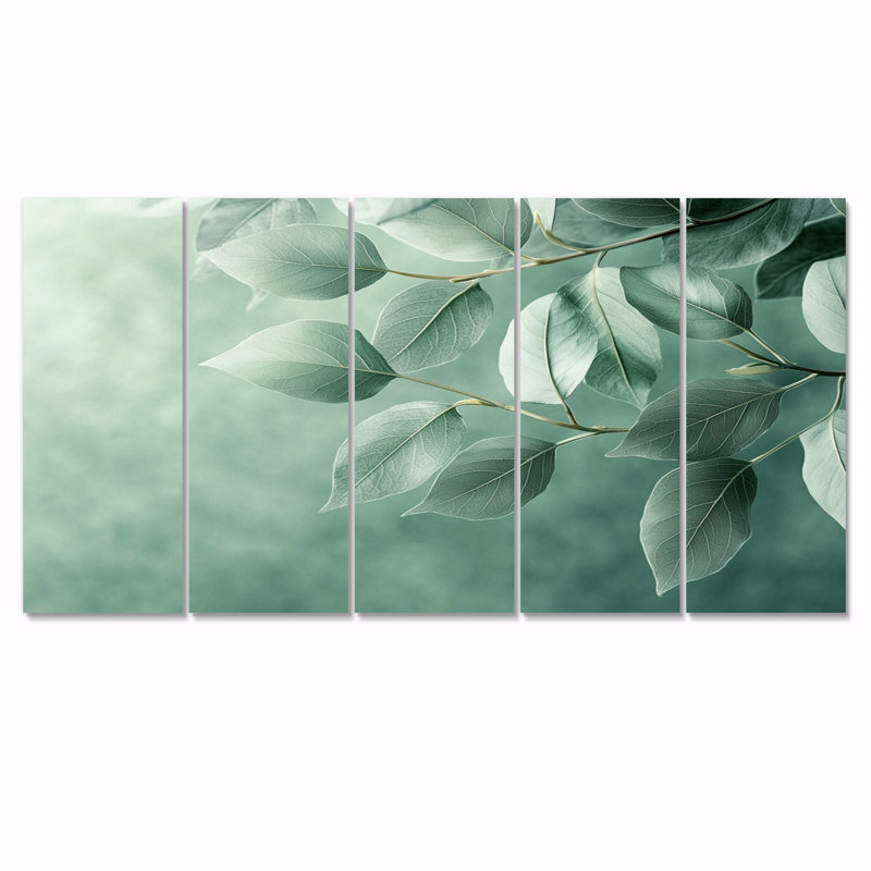 Feuilles de jade monochrome Lus Layers I - art mural jade - ensemble d'art mural traditionnel, 5, H 28 po x l 60 po