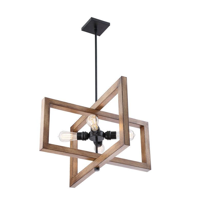 Lustre carré / rectangulaire unique à 4 lumières Haddix, H 34 po x l 24 po x P 24 po