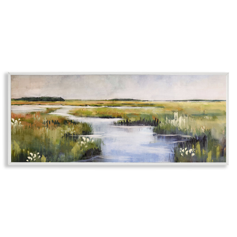 Rivière à travers les marais, estampe numérique par Nina Blue, Estampe numérique encadrée blanc bord de mer