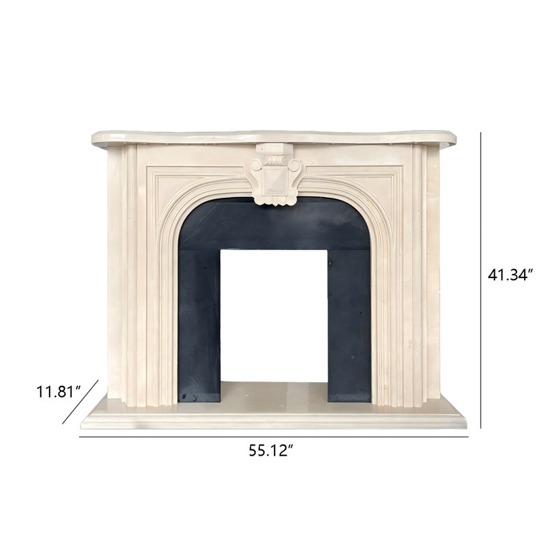 Manteau de cheminée d'entrée en bois massif et en bois manufacturé blanc et noir, H 41,34 po x l 55,12 po x P 11,81 po