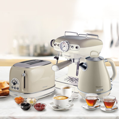 Ariete Vintage 1.7L Kettle with 2 Slice Toaster and 15 Bar Pump Espresso Coffee Machine Set