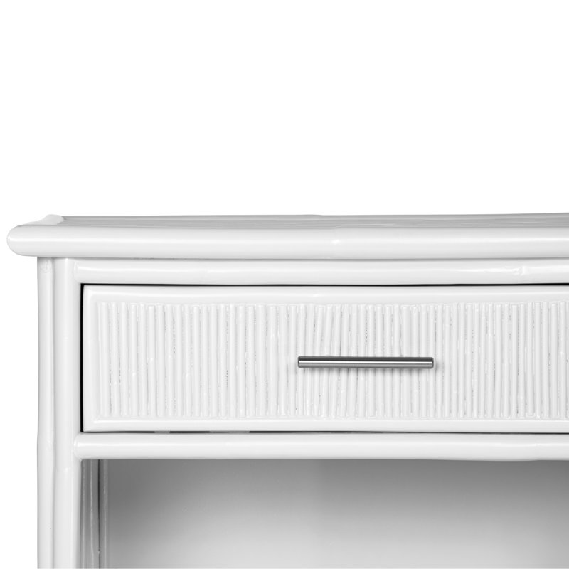 Table de chevet 1 tiroir, Blanc / nickel brossé