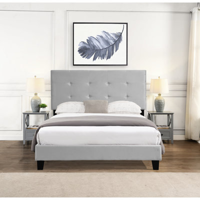 Full Size Upholstered Bed Frame With Headboard, Stable Wood Slat Support, Mattress Foundation, Easy Assembly, Grey, No Box Spring Required, 600 Lbs Weight Limit Strong Backing, Spring, To Put