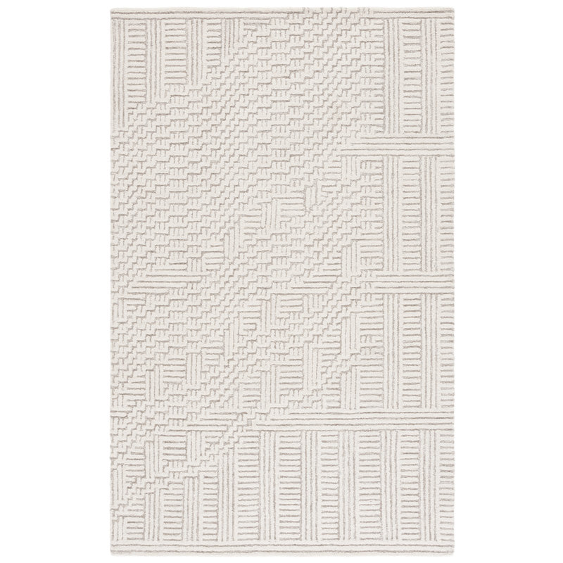 Balalan 601 Hand Tufted Wool/Cotton Abstract Rug in Natural/Ivory, Rectangle 6' x 9'