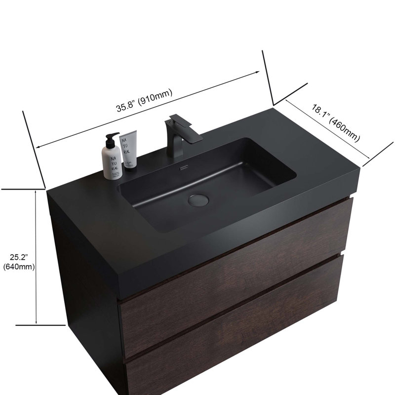 Bassin en quartz intégré intégré SANS base, drain et robinet, couleur noir mat 