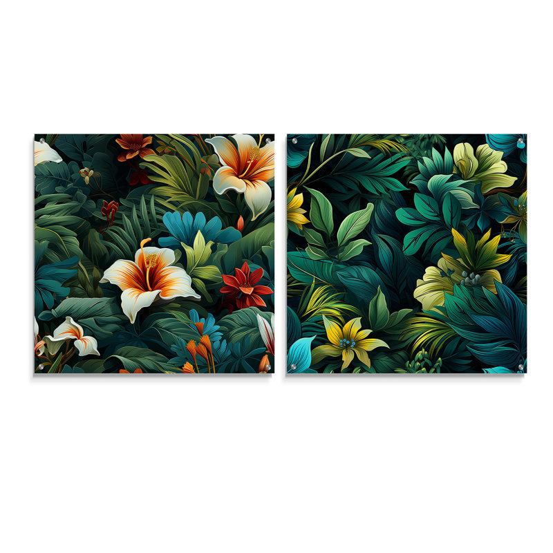 Ensemble de 2 peintures murales en acrylique Rainforest Radiance, H 36 po x l 73 po