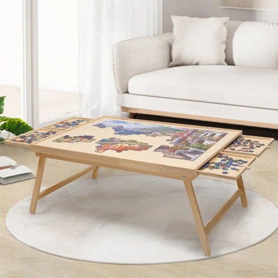 2000PCS Portable Wood Puzzle Table With Legs Jigsaw Puzzle Board With 4 Drawers For Holiday  Gift