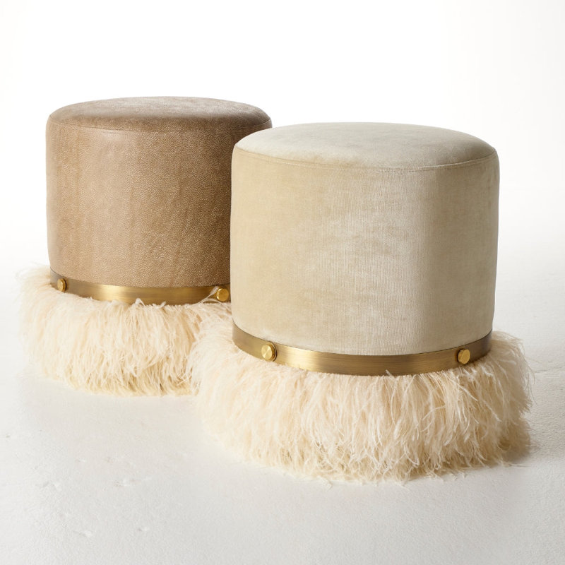 Ostrich Fluff Pouf, Porcelain/Cream