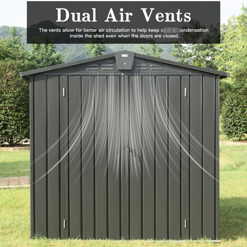 Large Outdoor Storage Shed 6.5X4.2Ft. Metal For Patio, Lawn. Fits Tools, Bicycles, Mowers. Lockable, Ventilated, Corrosion. Black Finish. 167 Cubic Feet 6.5'X4.2' Galvanized Steel Facility. For