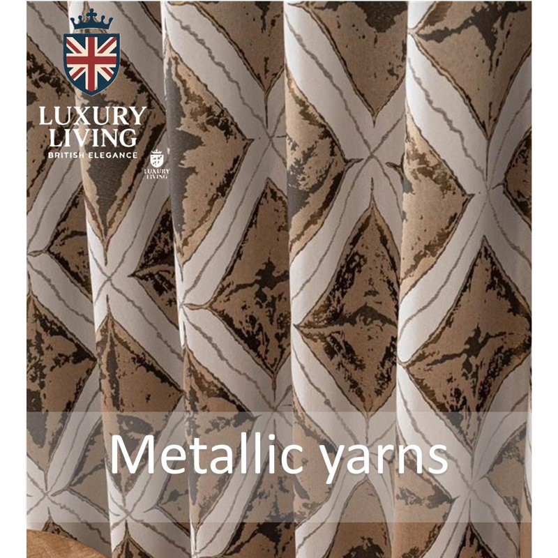Room Darkening Curtain Pair, Cream/Gold, 229cm Width x 183cm Drop