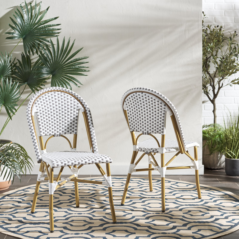 Casidy Wicker Premium All-Weather Wicker Outdoor Dining Side Chair, White/Gray