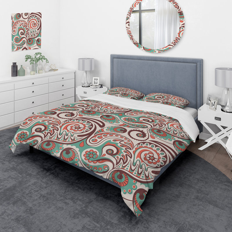 Ensemble de housse de couette en microfibre rouge / brun / vert Puteri, Housse de couette très grand + 2 très grandes ta