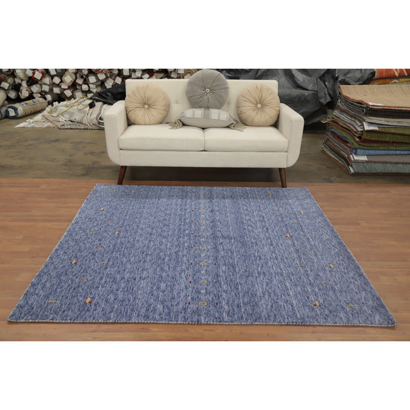 Tapis bleu fait à la main de style Gabbeh 6 x 6