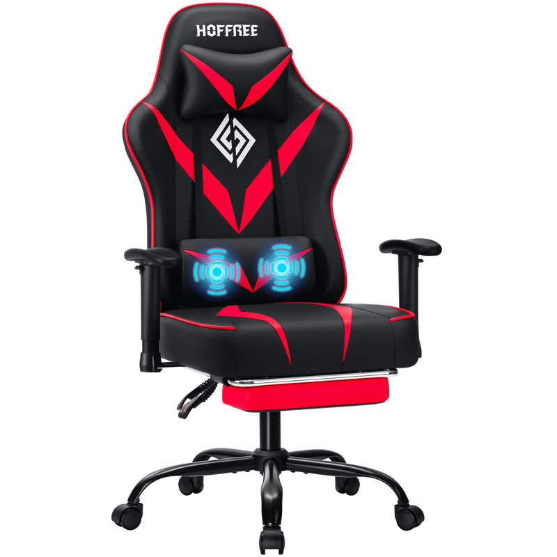 Ergonomic Massage Gaming Chair With Adjustable Armrests, Red
