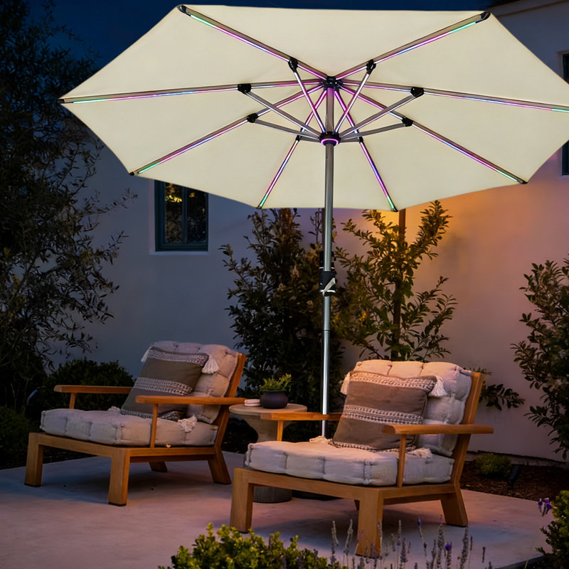 10 pi Parasol de terrasse en aluminium à énergie solaire à DEL pour attirer les visiteurs, les fêtes de jardin et les décorations décoratives