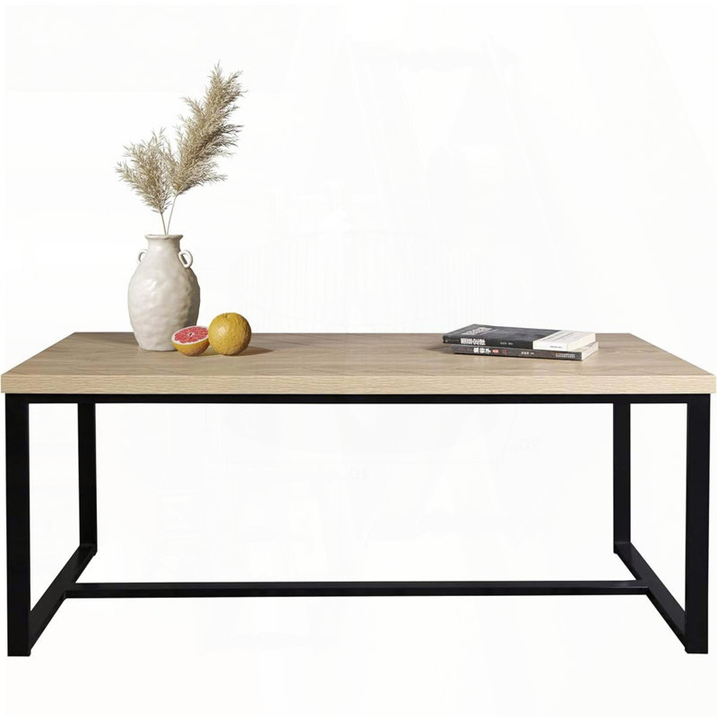 Rectangular Coffee Table with Natural Wood Top and Black Metal Legs