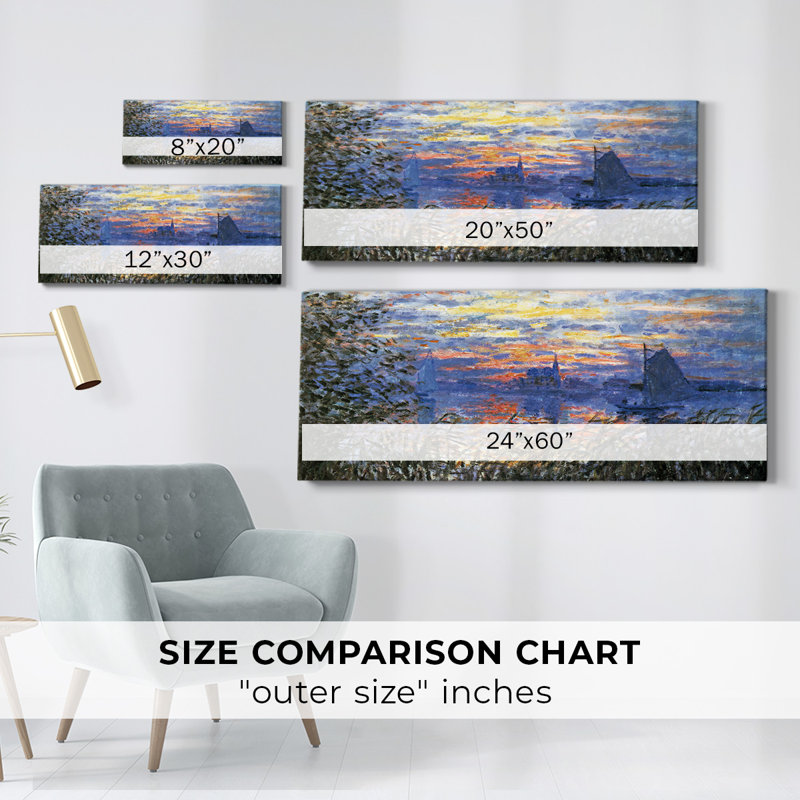 «Sunset on the seine» par Monet, reproduction sur toile, H 24 po x l 60 po x P 1,5 po