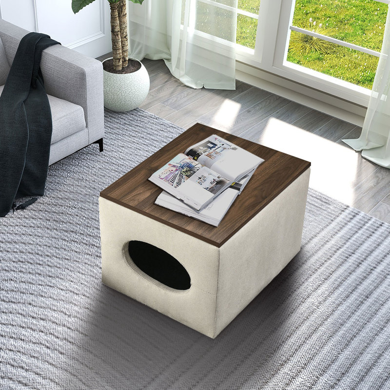 Upholstered Ottoman, Solid Color, Polyester Blend, Beige
