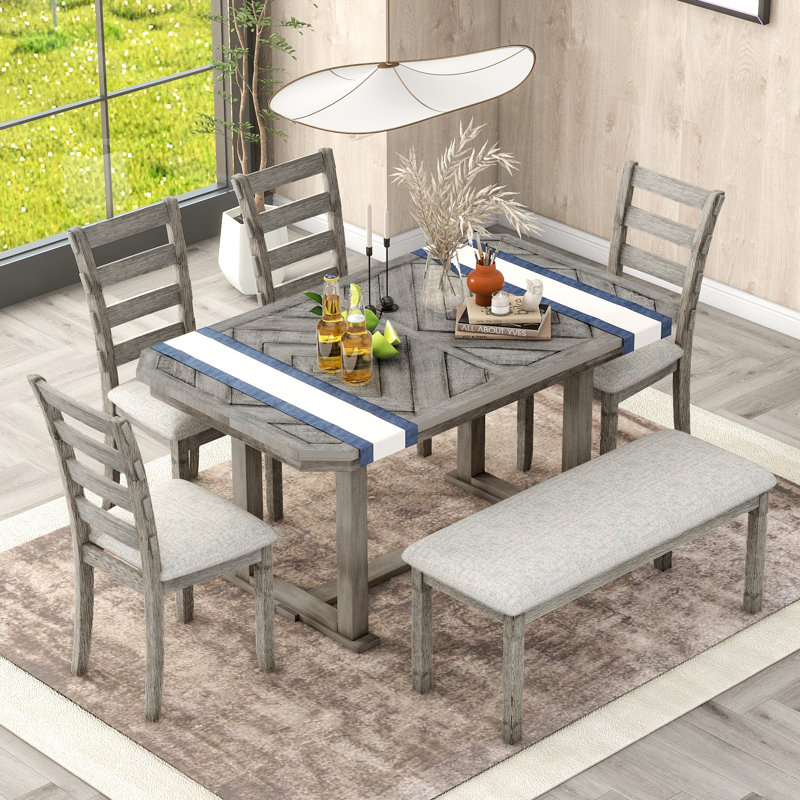 Sharees 6 - Person Trestle Dining Set, Gray, Gray, Gray