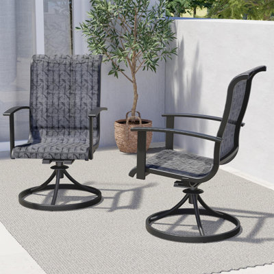 Patio Dining Metal Outdoor Rocking Chair For Lawn Garden Backyard Deck, Black & Grey Plaid (2-Pack)