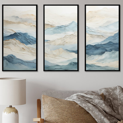 Minimalism Grey And Blue Mountain Breeze - Landscape Mountains Canvas Art Set