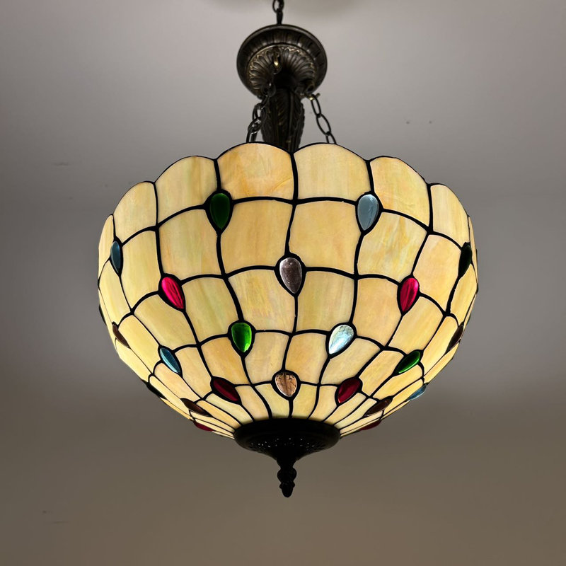 Gold Stained Glass Crystal LED Pendant Light with Bronze Finish