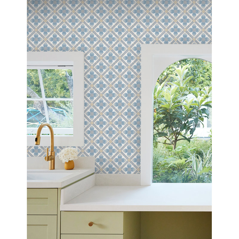 Papier peint adhésif floral matelassé Mimi, Bleu