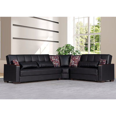 Nadler X Faux Leather 224” Convertible Sectional Sofa Bed with Storage – Firm Support L-Shaped Sleeper Sectional for Small Spaces