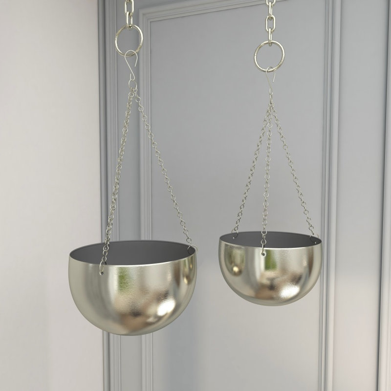 Benally Iron Hanging Dome Wall Planter, Nickel