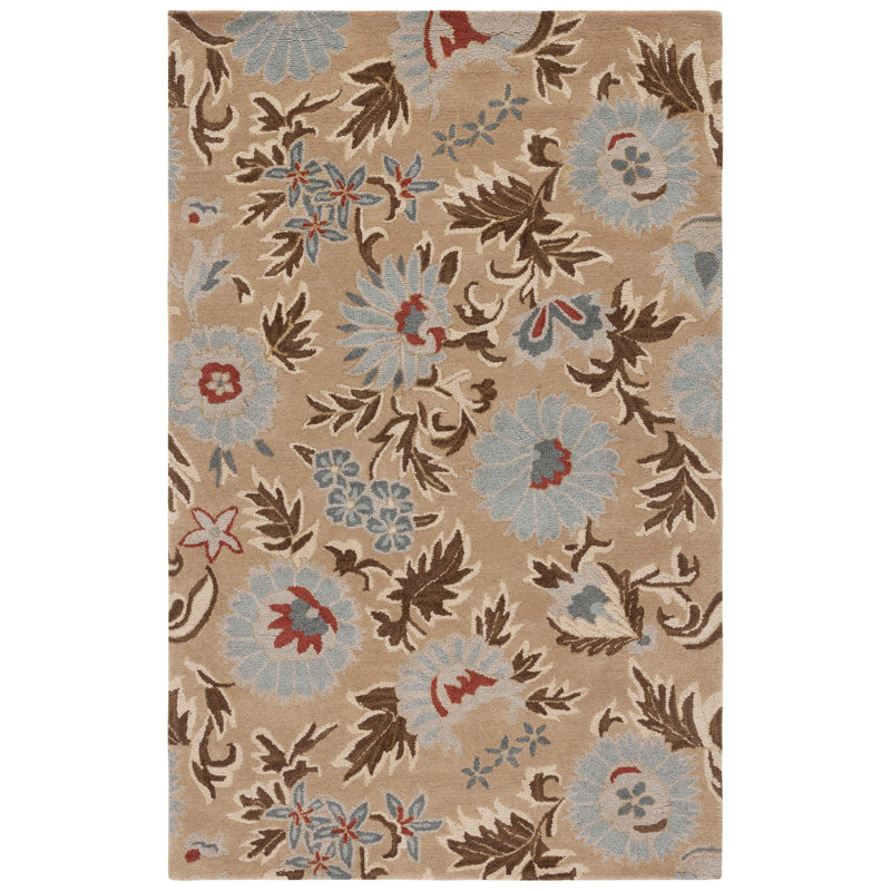 Tapis floral crocheté à la main 80% laine, 10% coton, 10% Emrick Blossom, Rectangle 5 pi x 8 pi