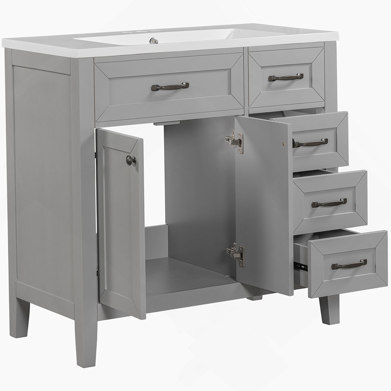 Ensemble de meuble-lavabo avec tiroirs, Gris