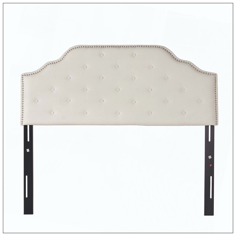 Tufted Upholstered Headboard With Solid Wood Durable Metal Legs Adjustable Height Nailhead Trim And Modern Button Tufted Fabric For Bedroom