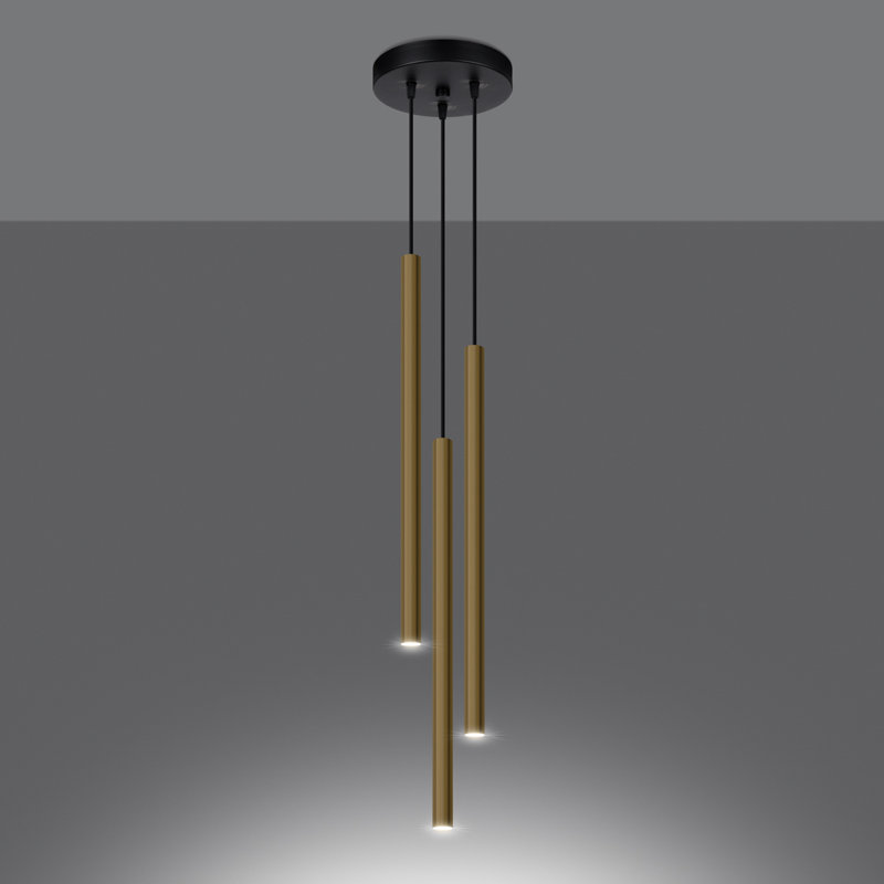 Berthile - Light Pendant, 52.5cm W x 8.5cm D, Polished Gold/Black, 3 Lights