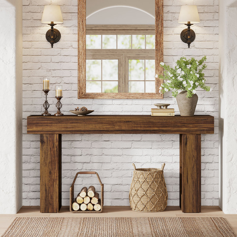 Console 63 po, canapé rectangulaire en bois naturel, console décorative rectangulaire pour entrée, couloir et salon (brun rustique)