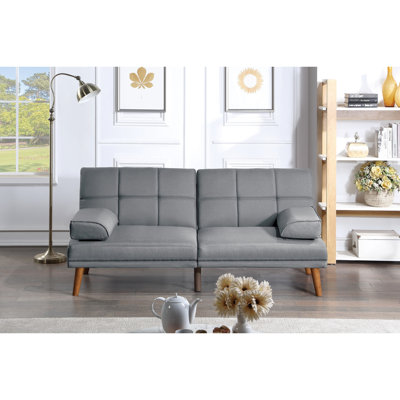 Salon contemporain en polyfibre gris bleu avec coussin supplémentaire et structure en bois confortable